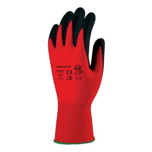 MÁRTOTT FEKETE LATEX, PIROS TEXTIL KÉZHÁTTAL – Méret: 11