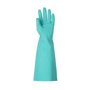 MÁRTOTT ZÖLD NITRIL KESZTYŰ, VEGYSZERÁLLÓ, 45CM/0,56MM – Méret: 9