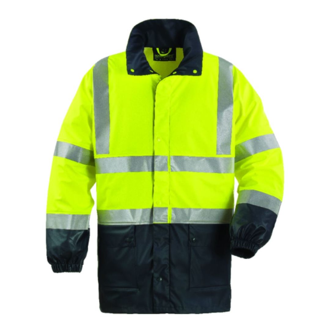 FLUO SÁRGA/KÉK PU ESŐKABÁT – Méret: M