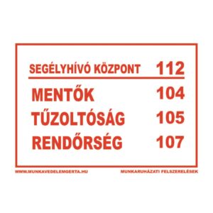 Segélyhívók piros – tábla vagy matrica A3 A4 A5 méretben