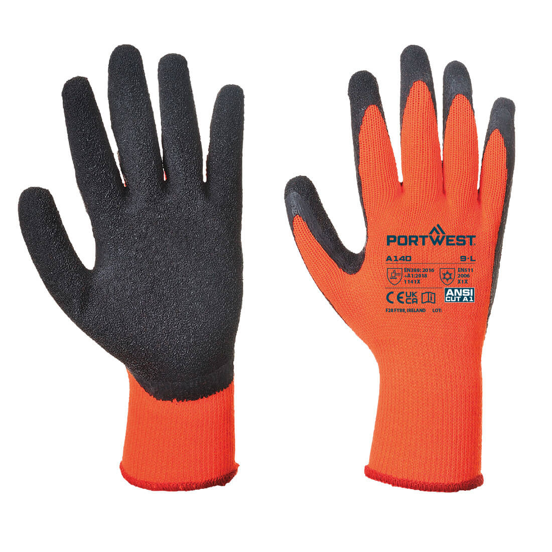 Thermal latex mártott kesztyű – Szín: Narancs-fekete, Méret: Xxl