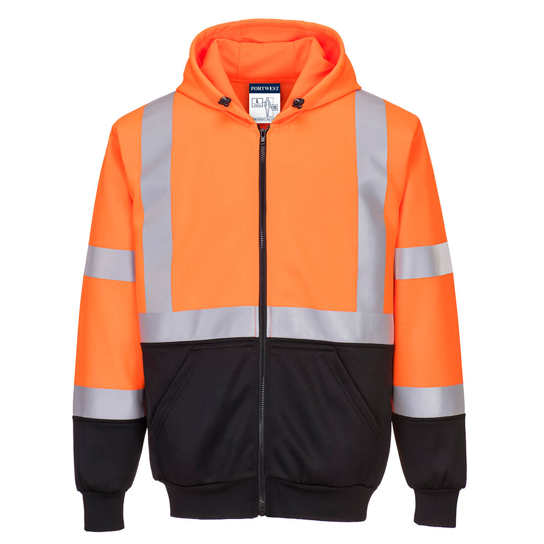 Hi-Vis kéttónusú kapucnis pulóver – Szín: Narancs-fekete, Méret: Xxxl