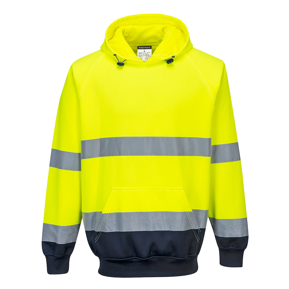 Kéttónusú kapucnis pulóver – Szín: Sarga-navy, Méret: Xxxl