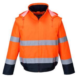 Hi-Vis 2 az 1-ben kontrasztos Essential Lite bomber kabát – Szín: Narancs-navy, Méret: Xxxl