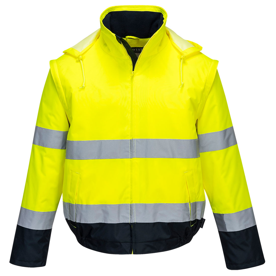 Hi-Vis 2 az 1-ben kontrasztos Essential Lite bomber kabát – Szín: Sarga-navy, Méret: Xxxl