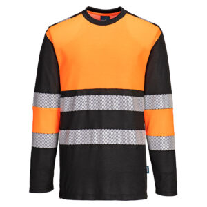 PW3 Hi-Vis Class 1 hosszú ujjú póló L/S – Szín: Narancs-fekete, Méret: Xxxl